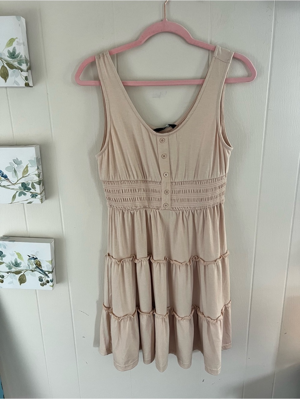 NWT Small Sleeveless Tiered Summer Dress in Soft Beige by Dokotoo